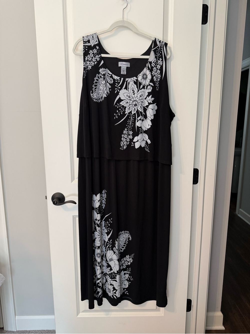 Catherines Black Floral Maxi Dress with White Bloom Detail 3x